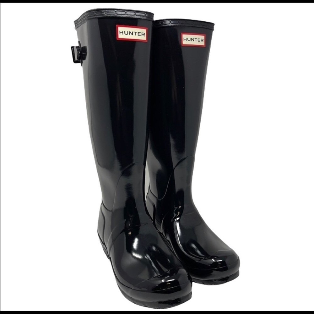 NWT Black Gloss Tall Back Adjustable Rain Boot - Size 9